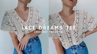 JAK ZROBIĆ KORONKOWY TOP NA SZYDEŁKU  Lace Dreams Tee 🤍 [upl. by Hailee930]