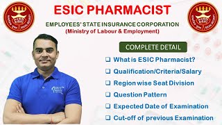 ESIC PHARMACIST VACCANCY COMPLETE INFORMATION  Post DetailsExam pattern Cutoff esicpharmacist [upl. by Hayse746]