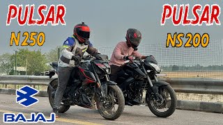 Bajaj Pulsar N250 vs Pulsar NS200  Drag Race  Two brothers🔥  Topend Race  shocking😳 [upl. by Mena250]