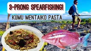 Spearfishing Hawaii LAVA FIELD Shore Dive  Kumu CATCH AND COOK plus Gyotaku Fishprint [upl. by Helmer]