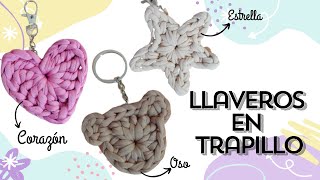 Llaveros en TRAPILLO ❤️⭐🐻 CORAZÓN ESTRELLA Y OSO 🧶 Tutorial crochet [upl. by Odrareve]