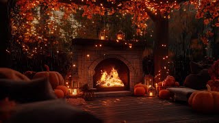 Autumn Jazz amp Cozy Porch Vibes 🎃 Pumpkin Carving amp Rain Sounds for Relaxation 🍂 [upl. by Yelroc]