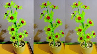 DIY Plastic Bottle Flower Vase  Easy Craft with Glue Paper and Scissors [upl. by Samala]