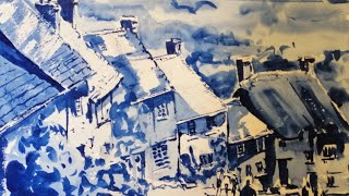 Gold hill Shaftesbury painted in Dorset Blue watercolour [upl. by Adniled681]