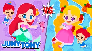 The Little Mermaid vs Rapunzel  💜Which Princess Is Cooler💛 Princess Songs for Kids  JunyTony [upl. by Nilreb]