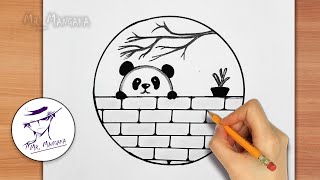 panda drawing in circle😍 panda drawings😊easy circle drawing❤ [upl. by Joell]