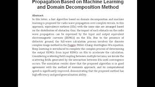 A Fast Algorithm for Solving Radio Wave Propagation Based on Machine Learning and Domain Decompositi [upl. by Lluj]