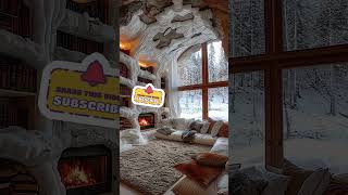 Cozy by the fireplace Cabin in a house during a winter storm cosybedroom heavysnowfall winds [upl. by Atin215]