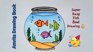 Fish Bowl Drawing Easy  How to make an easy Fish Aquarium Drawing  Easy Fish Pot Drawing [upl. by Estrellita]