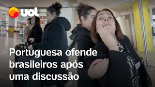 Brasileira sofre xenofobia de portuguesa após discussão em aeroporto de Portugal veja vídeo [upl. by Refannej]