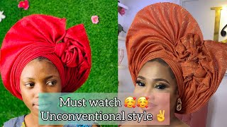 Unconventional gele style🥵🥵for beginner nd upgrade gele trend makeuptutorial headwrap viral [upl. by Merralee]