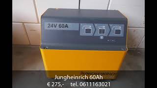 Gebruikte lader palletwagen stapelaar Jungheinrich 24volt 60Ah [upl. by Eintruoc]