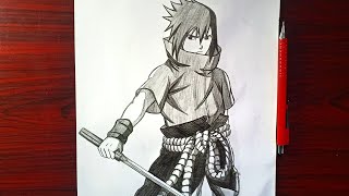 Easy Anime sketch  how to Draw Sasuke full body easy drawing tutorial [upl. by Harvison]