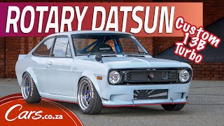 Rotary Datsun 1200 Custom build sideways under power with a turbo 13B rotary conversion [upl. by Etnuad]