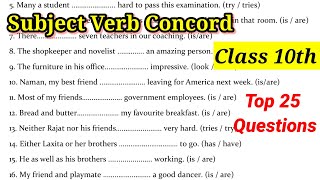 Subject Verb Concord  Top 25 Questions  Class 10  Subject Verb Agreement  Most Important [upl. by Joses]