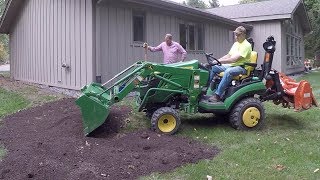 New Blanket of Soil Compact Tractor amp Loader Haul Topsoil To Dips and Ruts Around a Beautiful Yard [upl. by Claire572]