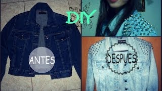 DIYChaqueta de Jean Con Estoperoles y Decoloración Shoulder studded denim jacket [upl. by Ainej165]