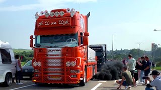 Ciney Truckshow 2022  Scania V8 Open Pipe Sound amp Black Smoke [upl. by Titos]