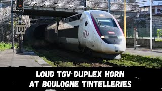 LOUD TGV Duplex horn klaxon while passing Boulogne Tintelleries [upl. by Terchie280]