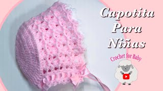 Como tejer gorro capota para bebé con ganchillo croché para niñas Baby bonnet Crochet for Baby 195 [upl. by Vincelette284]