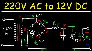 220V AC to 12V DC Converter Power Supply Using Diodes Capacitors Resistors amp Transformers [upl. by Lindsey89]