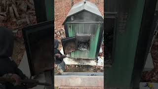 Cleaning out the wood boiler woodboiler woodstove homeheating [upl. by Chico]