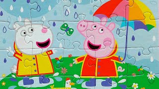 Peppa Pig Rainy Day  assembling cartoon puzzle for kids and toddlers [upl. by Keeley]