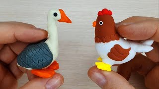 Animals Easy Diy Clay Animals Modelling Goose Chicken [upl. by Clevie]