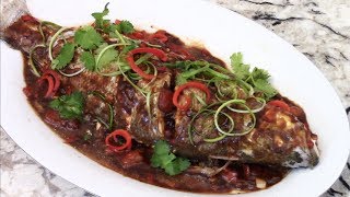 Steamed Whole Fish Striped Bass in Spicy Fermented Soybean Paste 清蒸鲈鱼辣豆酱调味 [upl. by Joon]