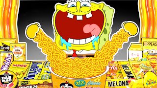 Convenience Store YELLOW Food Mukbang Animation with SPONGEBOB  ASMR Mukbang [upl. by Shabbir]