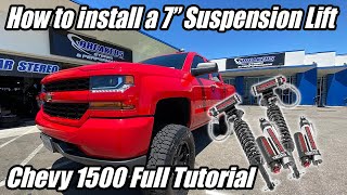 How to install a Rough County 7quot Lift kit on a 20142018 Chevy Silverado Tutorial [upl. by Kirre]