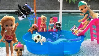 Anna and Elsa Toddlers Puppy Playdate Pool Party at Annas JoJo Siwa  Barbie  LOL Surprise Pets [upl. by Evers779]