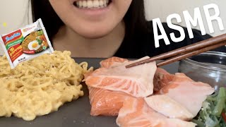 ASMR INDOMIE RAMEN NOODLES amp SALMON SASHIMI with Wakame Seaweed  Soft eating sounds not talking [upl. by Alihs]