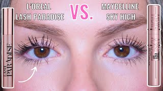 LORÉAL LASH PARADISE VS MAYBELLINE LASH SENSATIONAL SKY HIGH  REVIEW amp 8HOUR WEAR TEST [upl. by Anelrats]