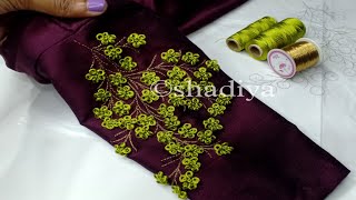 silk thread ring knot flower embroidery for kurti salwar sleevessleeve embroidery with silk thread [upl. by Lenahs]