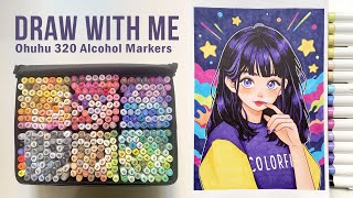 👾 Draw with me  Marker Art quotColorful Delightquot Process  Ohuhu 320 Alcohol Brush Markers [upl. by Rockwood]