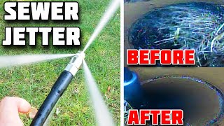 Sewer Jetting Tree Roots in Sewer Line  How to hydro jet them out  DIY Sewer Jetter [upl. by Shig]