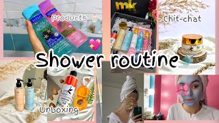 My shower routine 🚿🛀 unboxing📦🎀skin care🧴🧼chitchat🫶🏻✨ [upl. by Rhodes]