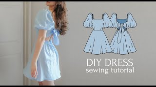 DIY PuffSleeved Dress with an Open Back  NEW PDF Sewing Pattern [upl. by Leong]