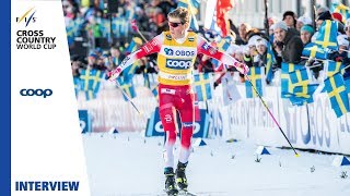 Johannes H Klaebo  quotReally hard racequot  Mens Sprint  Falun  FIS Cross Country [upl. by Enitnelav]