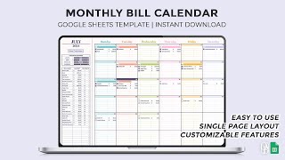 Monthly Bill Calendar  Smart Calendar  Google Sheets Template [upl. by Novla]