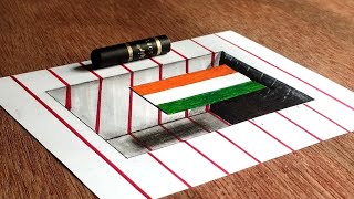 how to draw very easy 3D Indian flag on paper [upl. by Nance]