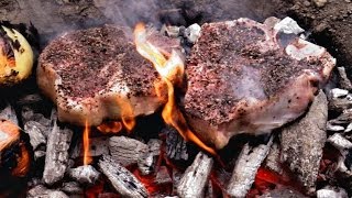 Caveman Steak Recipe  Cooked directly on the coals [upl. by Sadira]