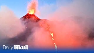 Mount Etna and Stromboli spew lava and ash as Italian volcanos dramatically erupt [upl. by Gelasius330]