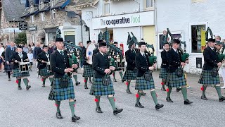 Ballater Pipe Band playing 51st Highland Div on the march through Braemar Scotland in Sept 2023 [upl. by Biebel]