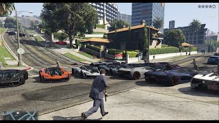 GTA V With 200 bodyguards 50 Lamborghini Tarzo 5 star police fight [upl. by Dolloff705]