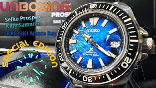 Unboxing SEIKO King Samurai SRPE33K1 Manta Ray special edition Watch  Save The Ocean [upl. by Ibbie]