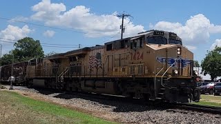 UP 7424 Leads Mixed Train in Cibolo TX 8424 [upl. by Gow]