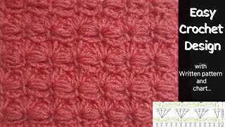 Crochet Design 43  Easy Crochet Stitch with written pattern and chart  For Beginners [upl. by Nirrep]