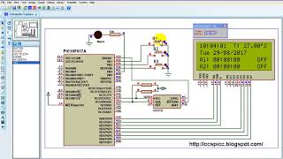 Real time clock amp calendar with 2 alarms and temperature sensing using PIC16F877A and DS3231 Simu [upl. by Sebbie]